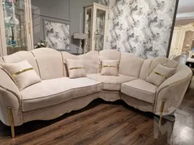 Диван Лара угловой 2-у-1 бежевый золото