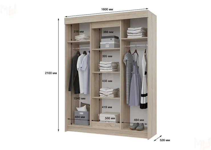 Шкаф-купе VICTOR с зеркалом (сонома/белый)