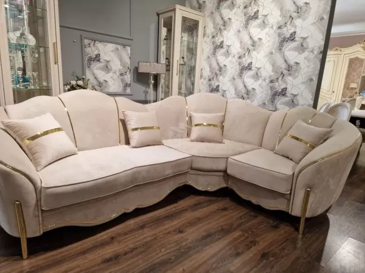 Диван Лара угловой 2-у-1 бежевый золото