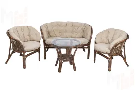 Комплект Багама с диваном и полными бежевыми подушками