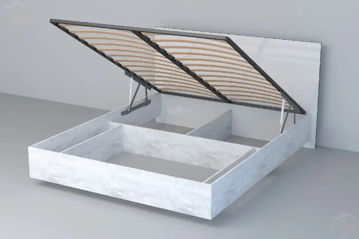 Кровать 031 Эго Бетон Светлый/Белый Глянец (ЛДСП) ПМ 1400х2000