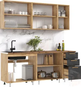 Кухня Ирис 2,0м (490) (Браш Графит, Дуб Крафт (Дуб вотан))