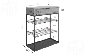 Обувница Краш черный муар/дуб крафт золотой