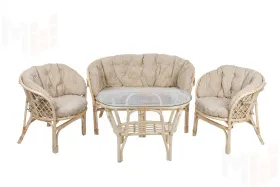 Комплект Багама с диваном и полными бежевыми подушками (стол овальный)