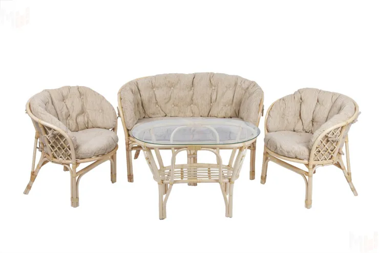 Комплект Багама с диваном и полными бежевыми подушками (стол овальный)