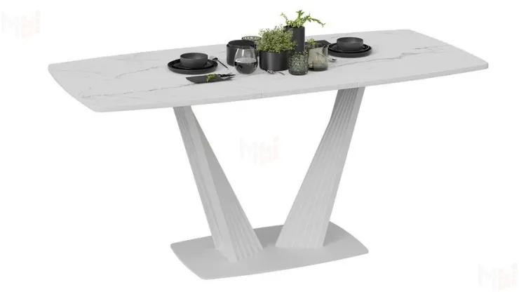 Стол раздвижной Фабио Тип 1 Белый матовый, Стекло матовое белый мрамор