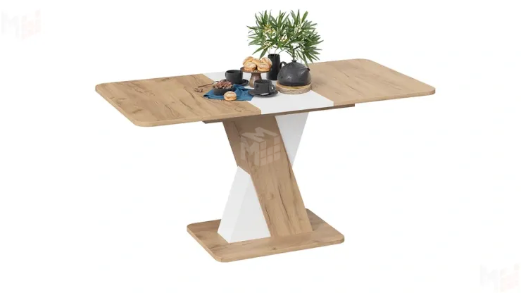 Стол обеденный раздвижной Люксембург Тип 3  Дуб Крафт золотой, Белый