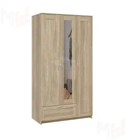 Шкаф Сириус 3 двери с зеркалом 1 ящик, сонома (высота 220 см)