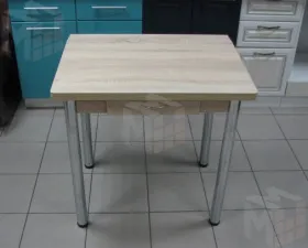 Стол Ломберный поворотно-раскладной с ящиком 780х580 (дуб сонома) ножки хром