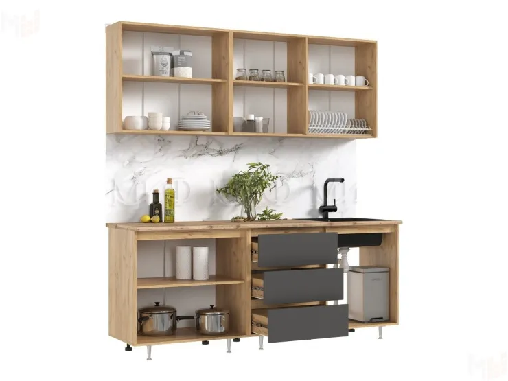 Кухня Челси 2,0м Компановка №2 (Графит, Дуб Крафт (Кастилло))