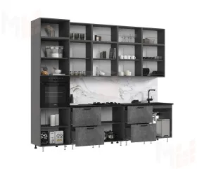 Кухня Рио NEW 3,0м (490) (Бетон светлый/Бетон темный, Белый глянец, Графит (Кастилло темный)