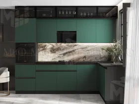 Кухонный гарнитур Техно-6 угловой 3,0*1,8 м (браш мени грин)