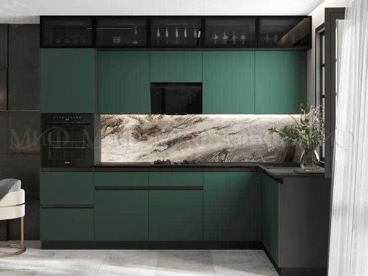 Кухонный гарнитур Техно-6 угловой 3,0*1,8 м (браш мени грин)