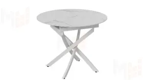 Стол обеденный раздвижной Бергамо Тип 1  Белый муар, Стекло матовое белый мрамор