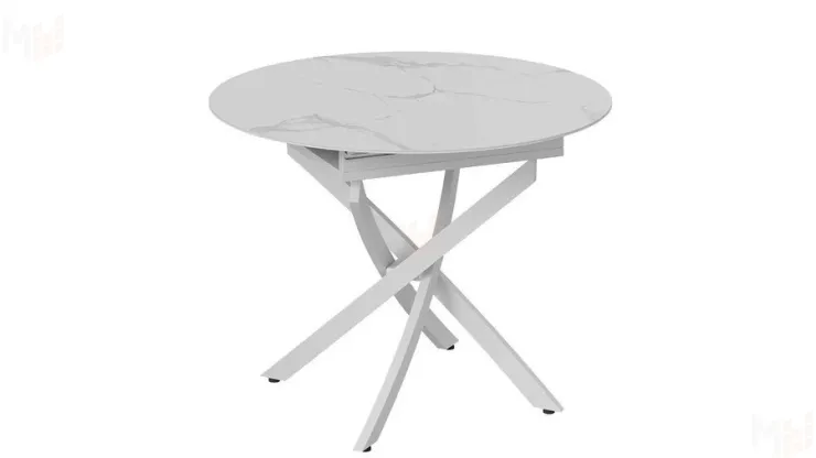 Стол обеденный раздвижной Бергамо Тип 1  Белый муар, Стекло матовое белый мрамор