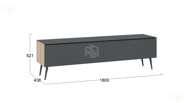 Тумба ТВ Глосс  с опорами - СМ-319.03.011 Яблоня Беллуно, Cтекло Графит матовый
