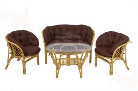 Комплект Багама с диваном и полными коричневыми подушками (стол овальный)