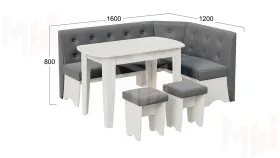 Кухонный уголок Барселона Дуб крафт белый, Микровелюр Duna Steel