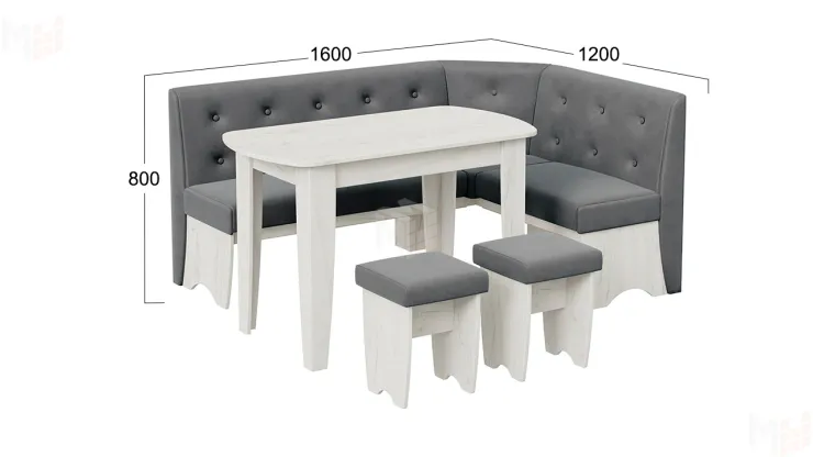 Кухонный уголок Барселона Дуб крафт белый, Микровелюр Duna Steel