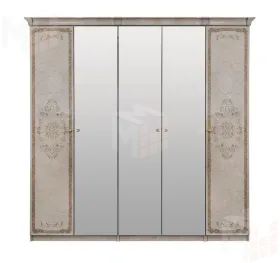 Шкаф Патрисия 5-дверный (2+1+2) с зеркалом крем корень глянец