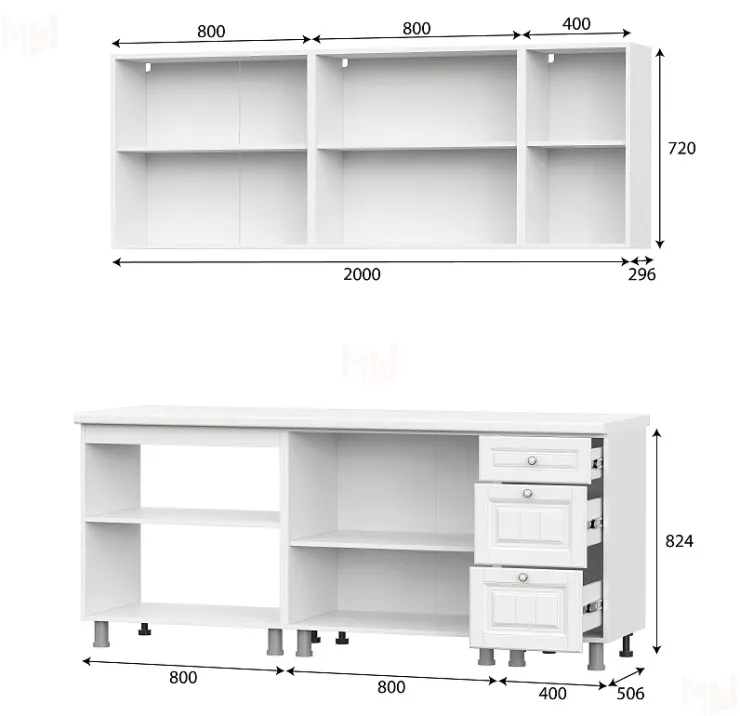 Кухонный гарнитур Прованс (2,0м) (МДФ) (без столешниц) Белый 