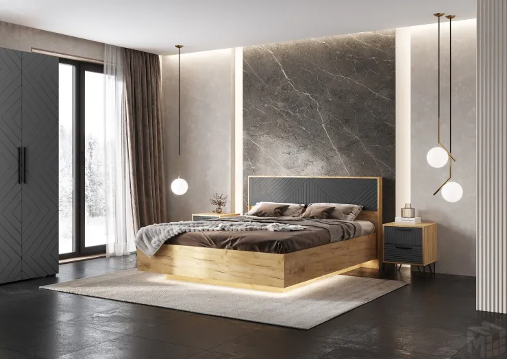 Тумба прикроватная Флэш (дуб крафт/браш графит) 2 шт