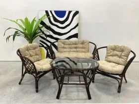 Комплект Багама с диваном с простыми  подушками и овальным столом