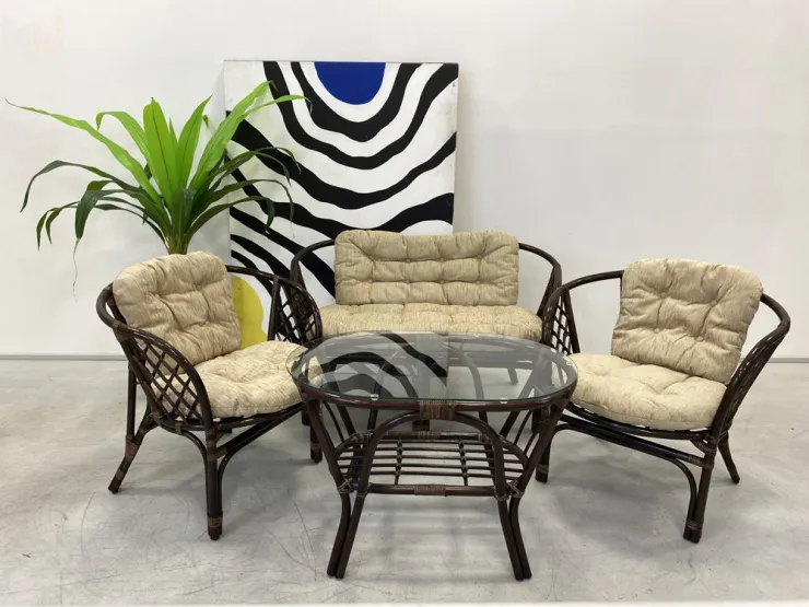 Комплект Багама с диваном с простыми  подушками и овальным столом