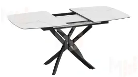 Стол обеденный раздвижной Манхеттен Т1 Черный муар, Стекло матовое белый мрамор