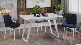 Стол обеденный Техно Белый муар, Стекло глянцевое белый мрамор