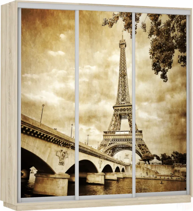 Шкаф-купе Экспресс Фото трио 2100 Башня (дуб молочный)