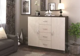 Комод 4 ящика и 2 створки Басса КМ-555 М венге - дуб белфорт