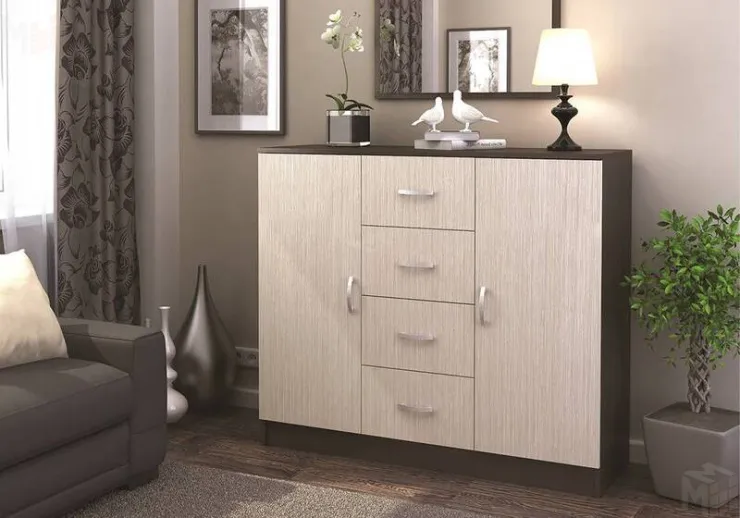 Комод 4 ящика и 2 створки Басса КМ-555 М венге - дуб белфорт