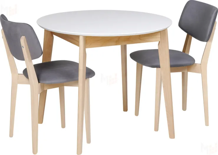 Обеденная группа стол раздвижной Норден D90 Белый/Натуральный и 2 стула Мэти Натуральный/Серый велюр
