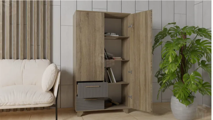 Стеллаж Копенгаген без стекла (дуб самдал/серый графит)