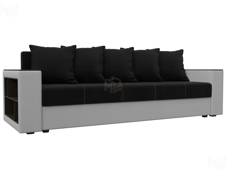 Диван прямой Дубай Лайт полки слева ( Черный\Белый )