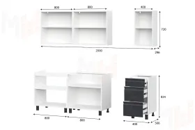 Кухонный гарнитур Вельвет (2,0м) (МДФ) (без столешниц) Бетон Снежный / Бетон графит