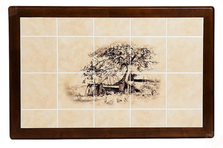 Стол обеденный CT 3045P с плиткой дерево гевея/плитка, Античный белый/Тёмный Дуб, рисунок-Дерево (4994)