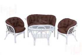 Комплект Багама с диваном и полными коричневыми подушками (стол овальный)