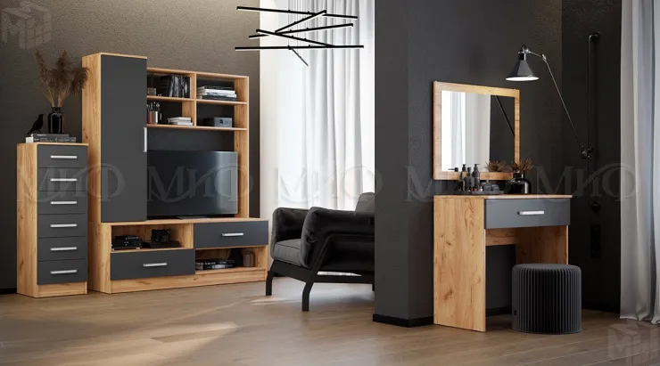 Трюмо с зеркалом Мартина (крафт золотой/графит)