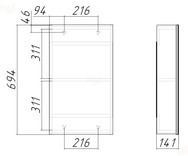 Шкаф-зеркало Норма 40 с одной дверцей Айсберг
