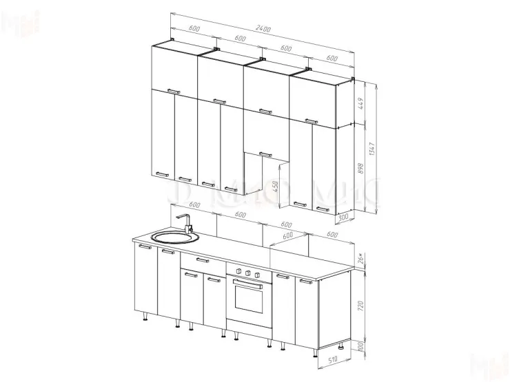 Кухня Рио New 2,4 (490) комп №3 ЛДСП Дуб крафт/Бетон темный, Дуб крафт (Дуб вотан)