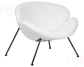 Кресло дизайнерское DOBRIN EMILY (белый (букле) ткань, черное основание)