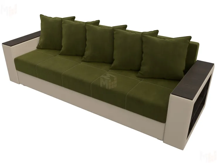 Диван прямой Дубай Лайт полки справа ( Зеленый\Бежевый )
