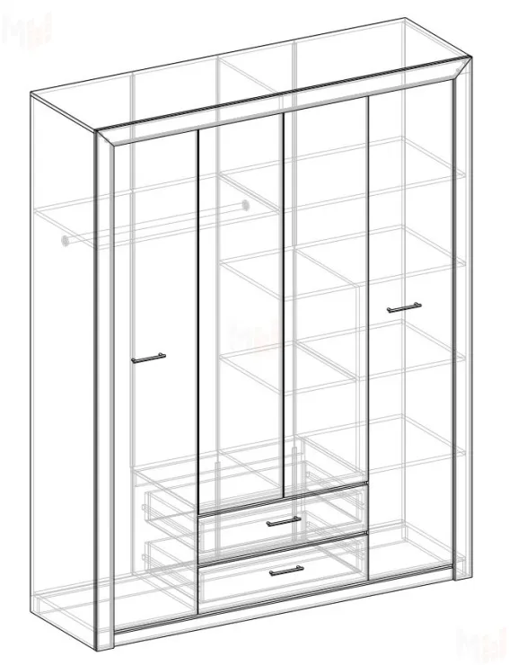 Шкаф 4х створчатый Коллекция Мартина (Дуб приморский/Дуб юкон)