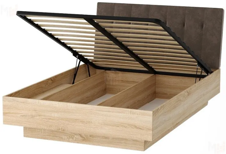 Кровать КРС-1400 СОНАТА с подъёмным механизмом Дуб Сонома - велюр JAVA