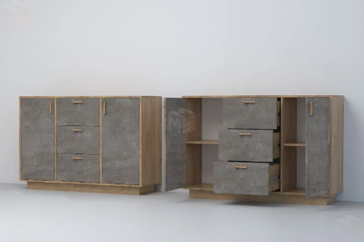 Комод К-2 ПД Эго Дуб Крафт Золотой/Камень Темный