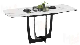 Стол обеденный Орфей Черный муар, Стекло глянцевое белый мрамор