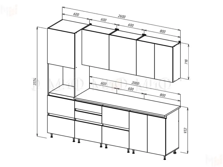Кухонный гарнитур Техно-6 2,6 графит/экзот дерево