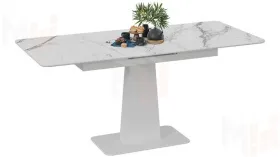 Стол обеденный Бридж Белый муар, Стекло глянцевое белый мрамор